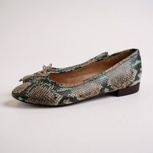 Madewell Womens Ballet Flats Snake Print Leather Tie Green Size 9.5